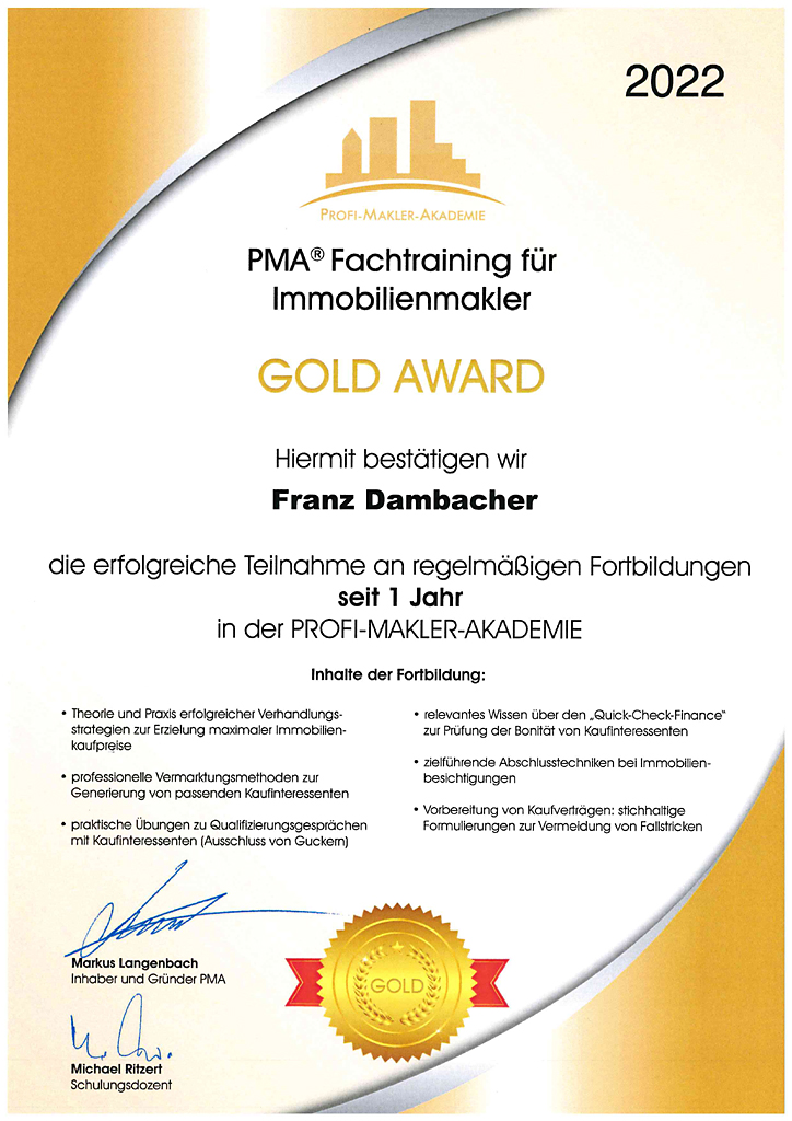 PMA Zertifikat Franz Dambacher